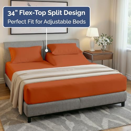 Flex Top Split Head King 4 Piece Sheet Set - Soft & Breathable - Terracotta