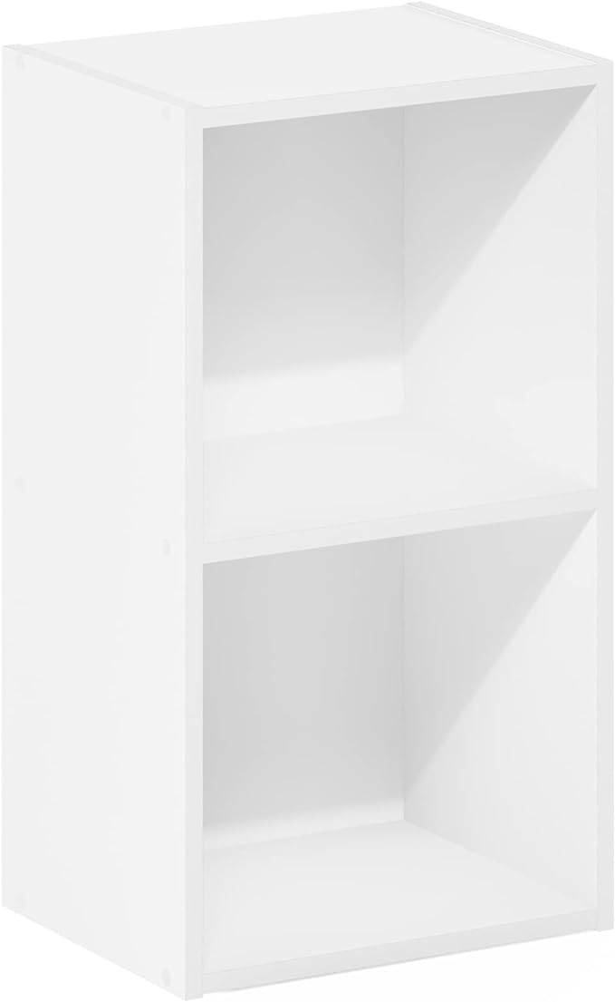 Furinno PASIR Book Shelf, 2-Tier Modern Bookshelf, Open Shelves Bookcase 9 x 12 x 21, Easy Assembly, for Living Room, Bedroom, Home Office, White