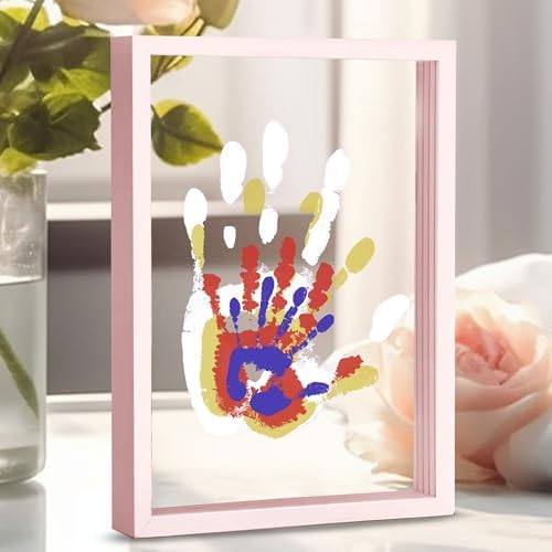 CHERRY CHEERS Family Handprint Kit, DIY Craft Keepsake Wooden Frame, Endless Gift Set, Non-Toxic Paints, Transparent Sheets (Pink)