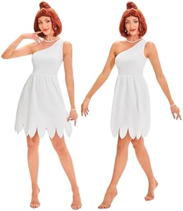 Halloween Cavewoman & Caveman Costume Set with Wig and Accessories