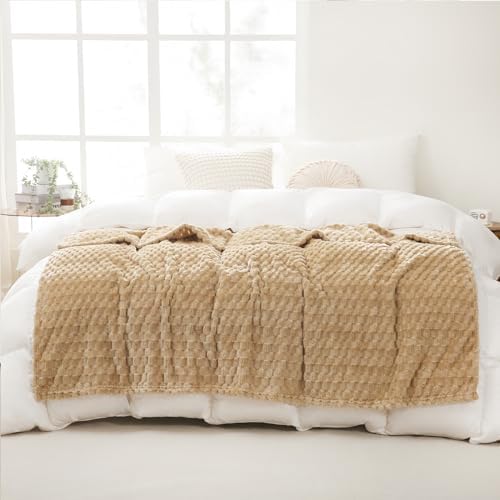 Puncuntex Beige Throw Blanket 50"×60" inches Fuzzy 3D Jacquard Decorative