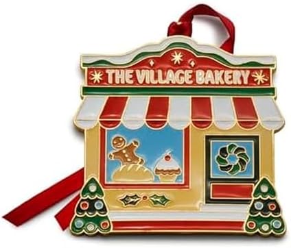 Wallace 2025 Gold-Plated Enamel Christmas Village Bakery Ornament - 2nd Edition Annual Collectible Series - 24K Gold Back, Dated, Gift Box and Velvet Pouch Included