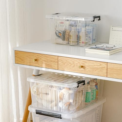 Cetomo 18Qt Plastic Storage Bin, Stackable Storage Box with Lid, Organizer, Container for Home, Office, Drom, PP, BPA-Free, Nestable, Clear, 18Quart-4 Pack