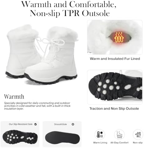 TEMOFON Womens Snow Boots Winter: Water Resistant Fur Lined Outdoor Booties