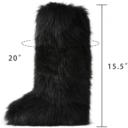 CELNEPHO Faux Fur Boots Knee High Furry Boots Fuzzy Winter Snow Shoes Flats