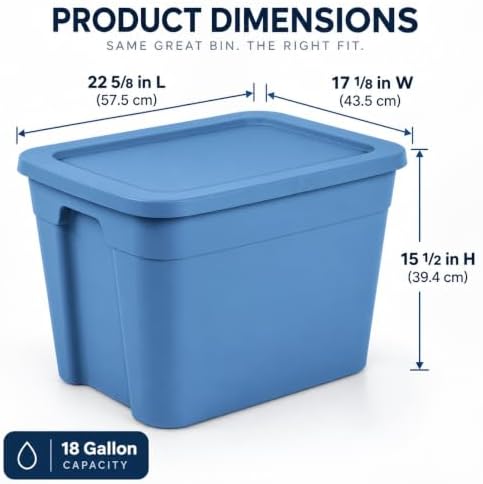 18 Gal Stackable Storage Bin with Lid for Home & Dorm, Blue