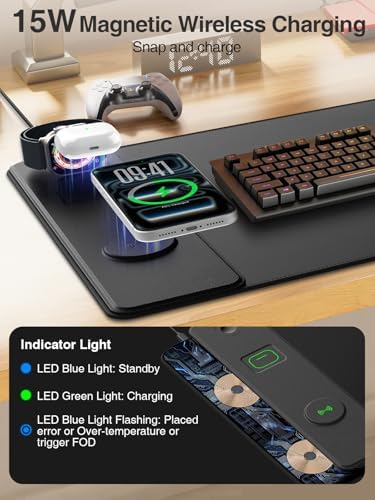 Magnetic Wireless Charging Mouse Pad, 31.5"x15.8" Large Desk Mat