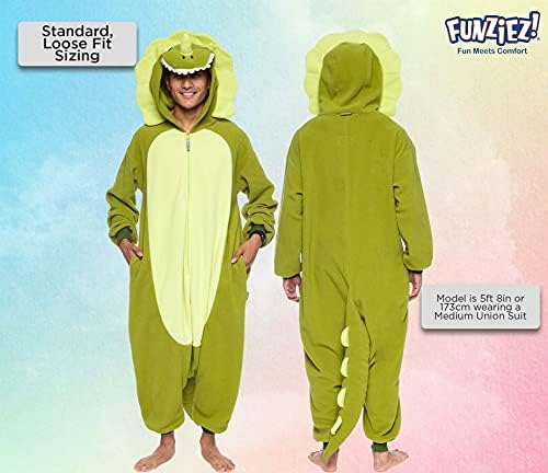 Funziez! Adult Onesie Halloween Costume Animal Dinosaur Shark Unisex Plush One Piece Cosplay Suit for Adults, Men and Women