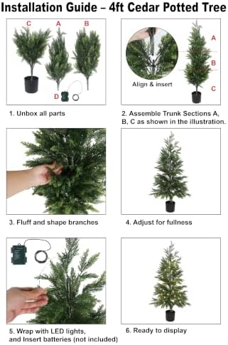 Cllayees 4FT Cedar Christmas Tree with Lights Artificial Potted Tree