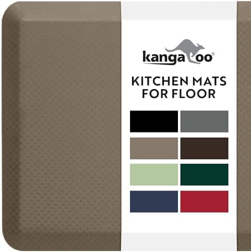 KANGAROO Anti Fatigue Mats for Kitchen Floor, 58x20, 3/4 Inch Thick Cushioned Ergonomic Mat, Reduce Foot Pressure, Waterproof Comfort Rug for Under Sinks, Office Standing Desk, Store Floors, Beige