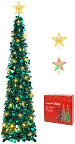 5FT Pop Up Christmas Tree with Lighted Top Star for Christmas Decorations