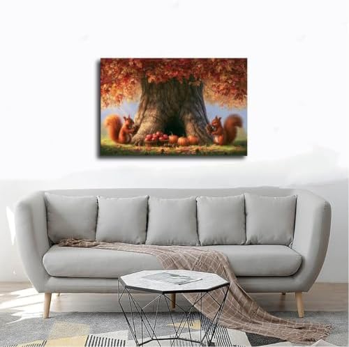 JDBeehpy Autumn Squirrels Pinecones Wall Art Poster Unframed 24x36inch
