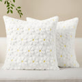 Softalker Spring Summer Decorative Pillow Covers 18 x 18 Inch Set of 2,Outdoor Farmhouse Floral Daisy Soft Faux Fur Cushion Covers, 3D Pillow Cases for Bedroom Living Couch Sofa Home Decor, White