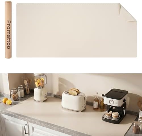 1.6mm Thick Leather 20x84 Inch Non-Slip Mat, Waterproof Countertop Protector, Extra Large Kitchen Counter/Banquet Table Mat, Creamy White