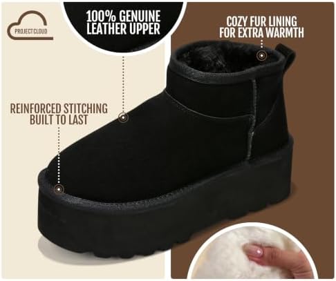 Project Cloud 100% Genuine Leather Ankle Boots for Women Platform Boots