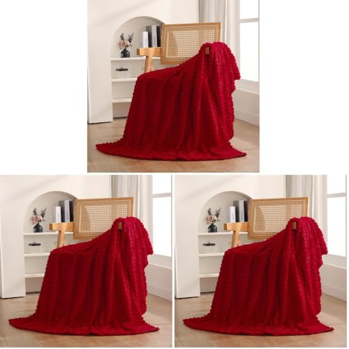 Puncuntex Red Throw Blanket 50"×60" inches Gifts for Mom Fuzzy 3D Jacquard Decorative (Pack of 3)