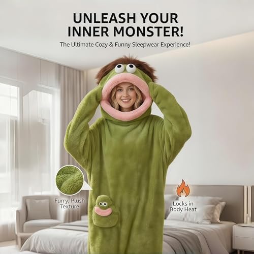 Halloween Adult Big Mouth Monster Onesie, Goofy Coral Fleece Couple Pajamas