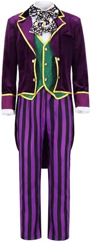 The Hatter Costume Men Mad Tea Party Master Outfits Adult Story Book Character Tuxedo Pants Dicky Collar Top Hat Set