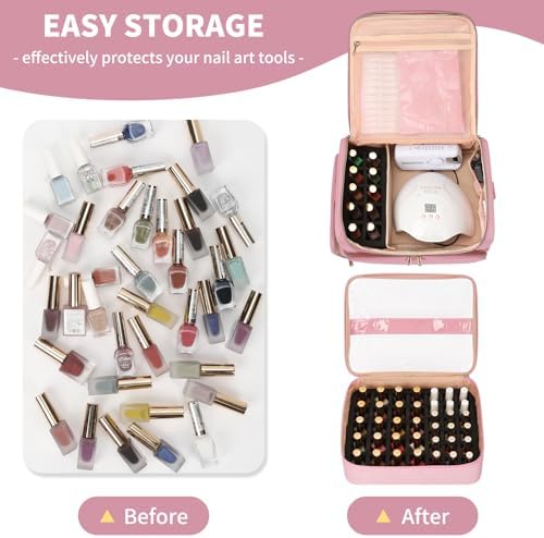 CUBETASTIC Extra Large Nail Polish Organizer Case Holds 86 to 100+ Bottles & Nail Lamp, Nail Supplies Storage Bag with 2 Removable Pouches, Nail Art Travel Box