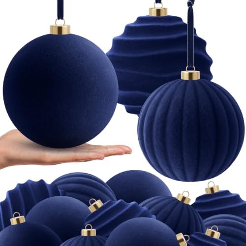 Syhood 8 Pcs 6 Inch Velvet Christmas Balls Large Ornaments, Navy Blue