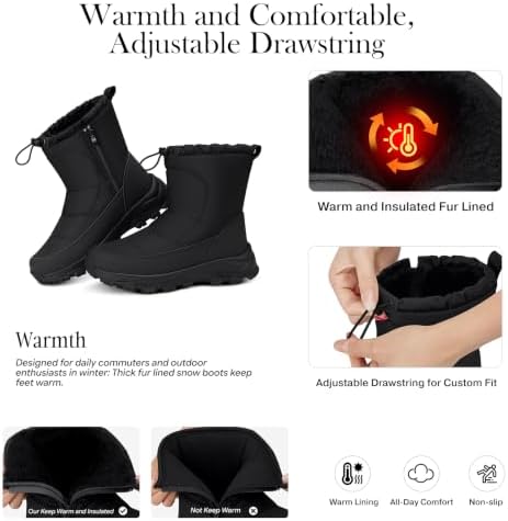 TEMOFON Winter Snow Boots for Women: Comfortable Warm Fur Lined Ankle Boot