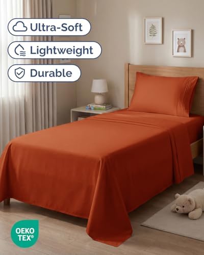 Twin Size 3 Piece Sheet Set - Breathable & Cooling Sheets - Terracotta