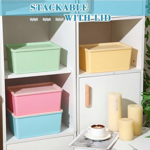 Menkxi 4 Pcs Storage Bins with Lids, Red, Green, Yellow, Blue, Small