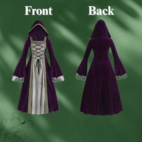 Colorful House Women Hooded Medieval Renaissance Dress Halloween for Adult