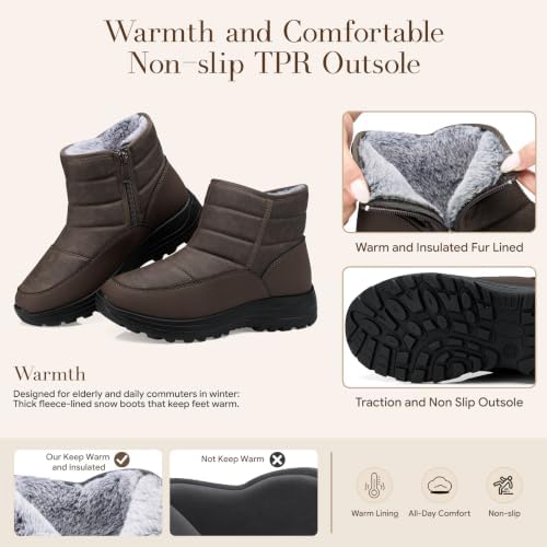 SHIBEVER Women Winter Snow Boots: Waterproof Slip on Fur Warm Ankle Boot
