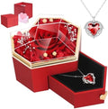 Preserved Red Real Rose with Necklace Forever Flowers Diamond Shaped Box for Mom Wife Girlfriend Grandma on Mothers Day Birthday Valentines Christmas Anniversary Beatiful Gifts for Women…