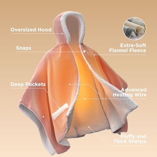 Bedsure Wearable Heated Blanket Hoodie Shawl, 55"x64", Beige Plaid Pattern