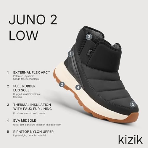 Kizik Juno 2 Low Slip On Snow Boots for Women: Durable Rubber Soles for Any Terrain, Faux Fur Lining for Warmth During Winter Daily Wear