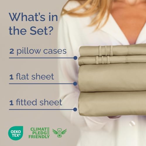 King Size 4 Piece Sheet Set - Comfy Breathable & Cooling Sheets - Beige