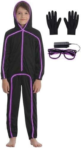 Vanderdyken Stick Figure Costume Kids Light up Stickman Costume Glow in the Dark Halloween Outfit for Boys and Girls