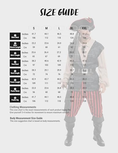 Spooktacular Creations Men Pirate Costume, Adult Pirate Shirt Vest Viking Pants Hat Set for Halloween Themed Parties