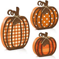 3 Pcs Fall Pumpkin Decor, Wooden Autumn Fall Decorations for Home