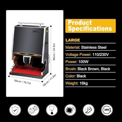 Electric Shoe Polisher Automatic Shoe Machines Cleaning Shoe Cleaner | Fully-automatic induction shoe polishing machine with 100W motor, stainless steel construction, compact for home/hotel/o