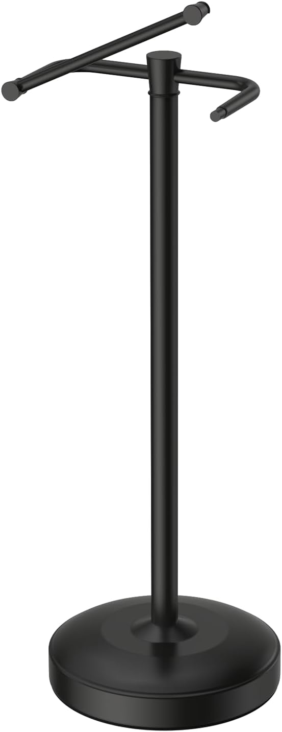 Freestanding Toilet Paper Holder Stand, Heavy Duty Matte Black Stainless Steel Toilet Paper Holder with Weighted Base, Rustproof & Tool-Free Installation for Modern Bathrooms