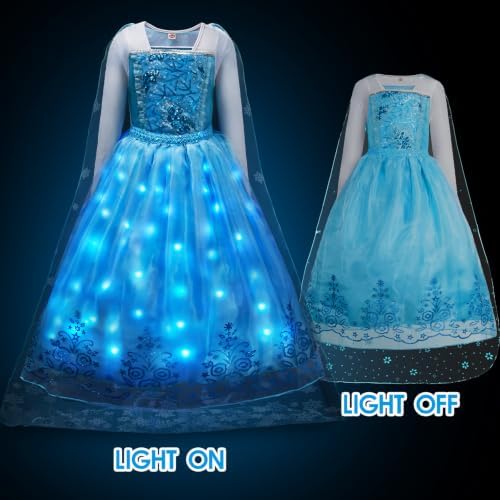Davvew Princess Dresses for Girls Light Up Princess Costume for Christmas Halloween Toddler Princess Dress Up Clothes