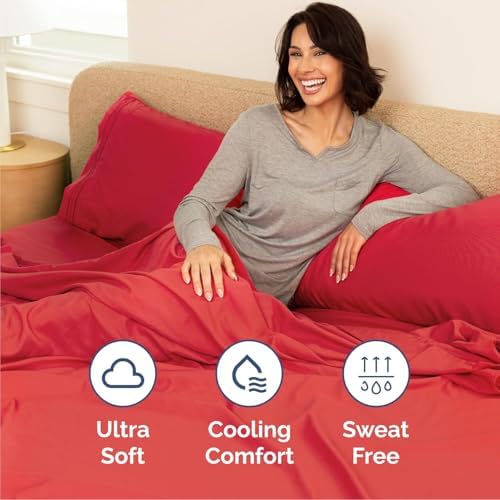 Cal King Size 4 Piece Sheet Set - Comfy Breathable & Cooling Sheets - Red