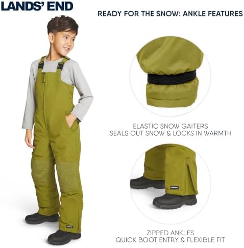 Lands' End Unisex Kids Squall Waterproof Adjustable Insulated Iron Knee Snow Bib Overalls