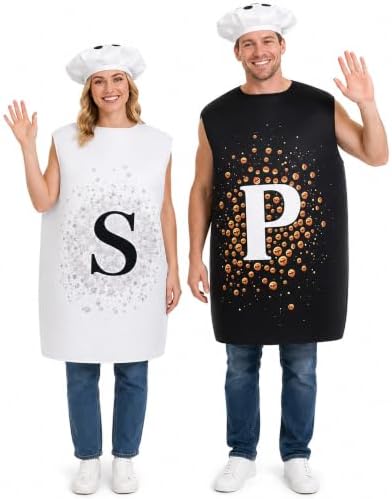 4 Pcs Salt and Pepper Couples Costume, Adult Halloween Condiment Cosplay