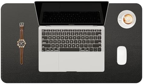 YSAGi Genuine Leather Desk Mat, 23.6"x13.8" Office Desk Pad, Thick Desk Pad Mat with Stitched Line, Non-Slip Desk Mat with Rubber Base (Black, 23.6"x13.8")