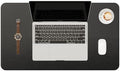 YSAGi Genuine Leather Desk Mat, 23.6"x13.8" Office Desk Pad, Thick Desk Pad Mat with Stitched Line, Non-Slip Desk Mat with Rubber Base (Black, 23.6"x13.8")