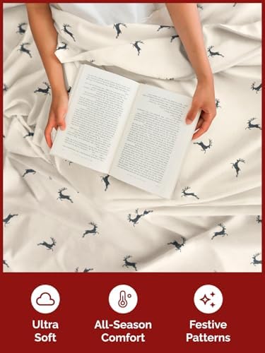 Christmas Sheet Set, Festive Reindeer, Holiday Xmas Bedding Set - Queen