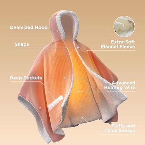 Bedsure Wearable Heated Blanket Hoodie Shawl, Preheat, 55"x64" Printed Cat