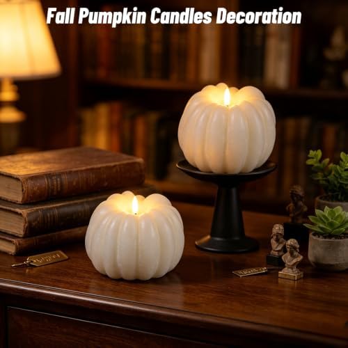 Wondise Fall Decorations Real Wax Pumpkin Candles with Remote Timer
