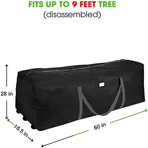 Christmas Tree Storage Bag, Fits Up to 9 foot Tall Xmas Holiday Trees 28" X 16" X 60" Extra Large Heavy Duty Xmas Box Container with Wheels (Black)