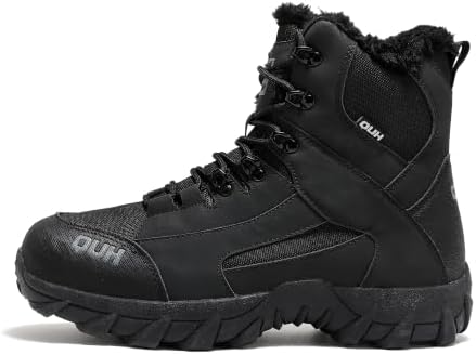 QUH Winter Snow Boots Waterproof Military Training Fur Lined Anti Slip Warm Boots Thickened Cotton Walking Ankle Boots For Man