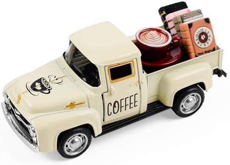 Cream Coffee Truck Decoration, Coffee Lover Truck Decor Themed Ornaments, Rustic Farmhouse Kitchen Tabletop CenterpieceTiered Tray Decor, Barista Gift